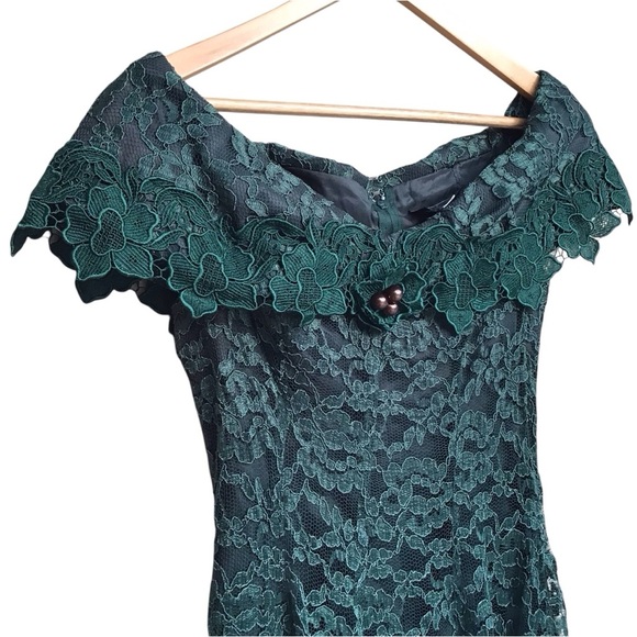 Chalet By Bari Protas Vintage Green Lace Dress Size 5/6 - Picture 6 of 16